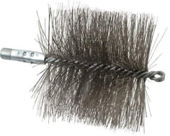 Schaefer Brush - 4-1/2" Brush Length, 5" Diam, Double Stem, Double Spiral Tube Brush - 7-1/4" Long, Stainless Steel, 1/4" NPSM Male Connection - Benchmark Tooling