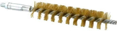 Schaefer Brush - 4" Brush Length, 15/16" Diam, Double Stem, Single Spiral Tube Brush - 6-1/4" Long, Brass, 1/4-28 Male Connection - Benchmark Tooling