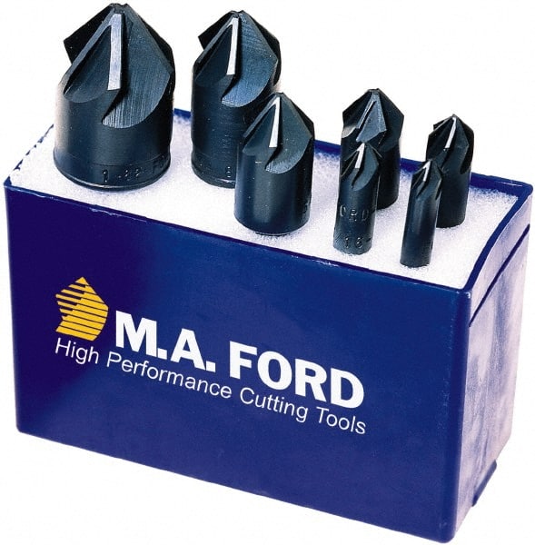 M.A. Ford - 7 Piece, 1/4 to 1" Head Diam, 100° Included Angle, Single End Countersink Set - Benchmark Tooling