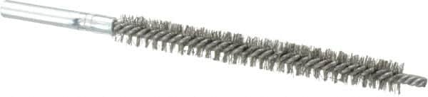 Schaefer Brush - 3" Brush Length, 5/16" Diam, Double Stem, Double Spiral Tube Brush - 4-3/4" Long, Stainless Steel, 8-32 Female Connection - Benchmark Tooling