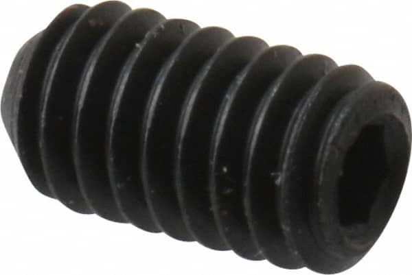 Made in USA - #6-40 UNF, 1/4" Length Under Head, Cup Point Set Screw - Grade 8 Alloy Steel, 1/16" Key - Benchmark Tooling