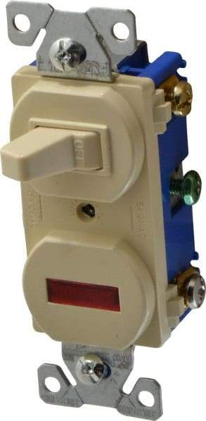 Cooper Wiring Devices - 2 Pole, 120 VAC, 15 Amp, Flush Mounted, Combination Switch with Pilot Light - 7-50 Configuration, 1 Switch, Back Side Wiring, cULus Listed, RoHS Compliant Standard - Benchmark Tooling