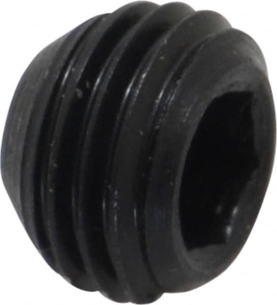 Made in USA - 3/8-24 UNF, 1/4" Length Under Head, Cup Point Set Screw - Grade 8 Alloy Steel, 3/16" Key - Benchmark Tooling