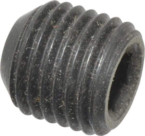 Made in USA - 3/8-24 UNF, 3/8" Length Under Head, Cup Point Set Screw - Grade 8 Alloy Steel, 3/16" Key - Benchmark Tooling