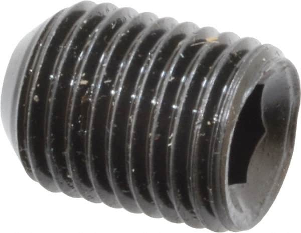 Made in USA - 3/8-24 UNF, 1/2" Length Under Head, Cup Point Set Screw - Grade 8 Alloy Steel, 3/16" Key - Benchmark Tooling