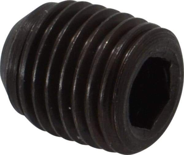 Made in USA - 7/16-20 UNF, 1/2" Length Under Head, Cup Point Set Screw - Grade 8 Alloy Steel, 7/32" Key - Benchmark Tooling