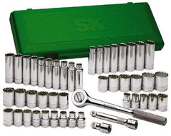 SK - 47 Piece 1/2" Drive Deep Well Socket Set - 6 Points, 1/2" to 1-1/2" (10mm to 24mm) Range, Inch/Metric Measurement Standard - Benchmark Tooling