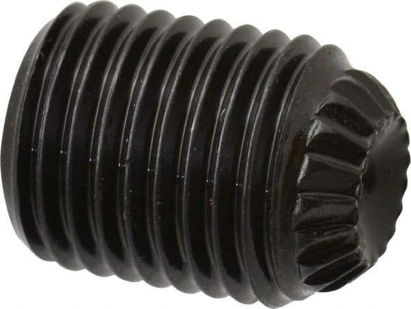 Made in USA - 3/8-24 UNF, 1/2" Length Under Head, Knurled Cup Point Set Screw - Grade 8 Alloy Steel, 3/16" Key - Benchmark Tooling