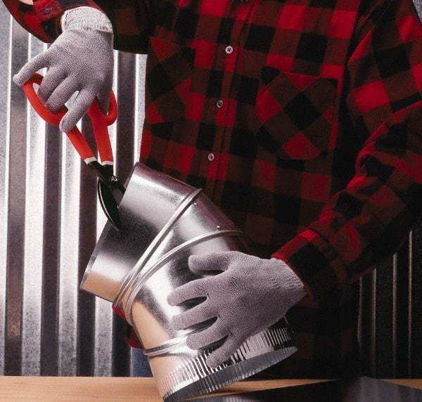 SHOWA - Size S (7), ANSI Cut Lvl 4, Puncture Lvl 0, Abrasion Lvl 1, Rubber Coated Cut Resistant Gloves - 8.5" Long, Fully Coated Coated, Thermax-Lined Knit/Dyneema/AlphaSan Lining, Knit Wrist, Light Gray/Blue, Ambidextrous - Benchmark Tooling