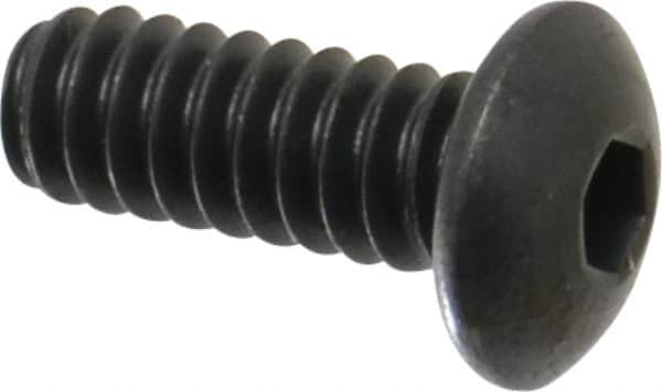 Made in USA - #6-32 UNC Hex Socket Drive, Button Screw - Alloy Steel, Black Oxide Finish, Fully Threaded, 3/8" Length Under Head - Benchmark Tooling