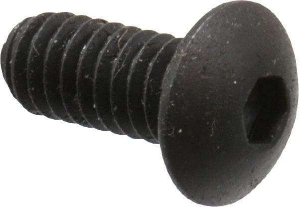 Made in USA - #8-32 UNC Hex Socket Drive, Button Screw - Alloy Steel, Black Oxide Finish, Fully Threaded, 3/8" Length Under Head - Benchmark Tooling