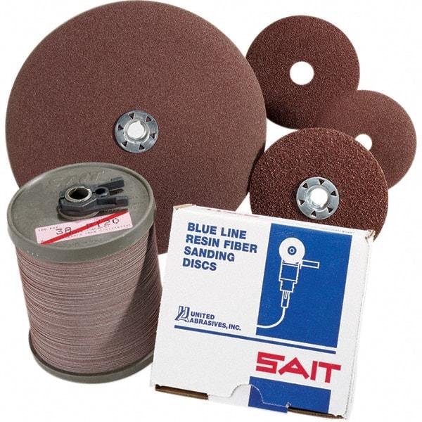 Sait - 5" Diam 7/8" Hole 80 Grit Fiber Disc - Medium Grade, Aluminum Oxide, 10,000 Max RPM, Series 2A - Benchmark Tooling