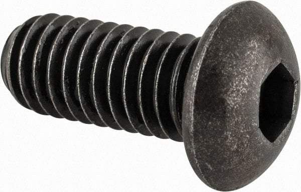 Made in USA - 3/8-16 UNC Hex Socket Drive, Button Screw - Alloy Steel, Black Oxide Finish, Fully Threaded, 7/8" Length Under Head - Benchmark Tooling