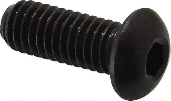 Made in USA - 3/8-16 UNC Hex Socket Drive, Button Screw - Alloy Steel, Black Oxide Finish, Fully Threaded, 1" Length Under Head - Benchmark Tooling