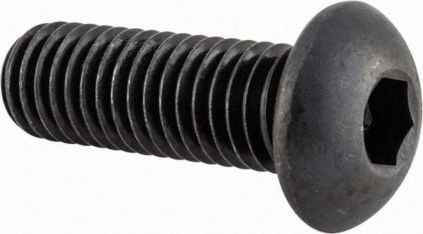 Made in USA - 1/2-13 UNC Hex Socket Drive, Button Screw - Alloy Steel, Black Oxide Finish, Fully Threaded, 1-1/2" Length Under Head - Benchmark Tooling