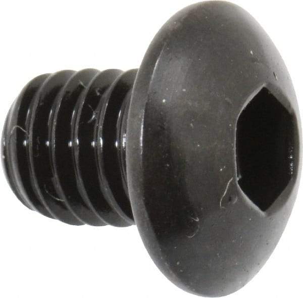 Made in USA - #10-32 UNF Hex Socket Drive, Button Screw - Alloy Steel, Black Oxide Finish, Fully Threaded, 1/4" Length Under Head - Benchmark Tooling