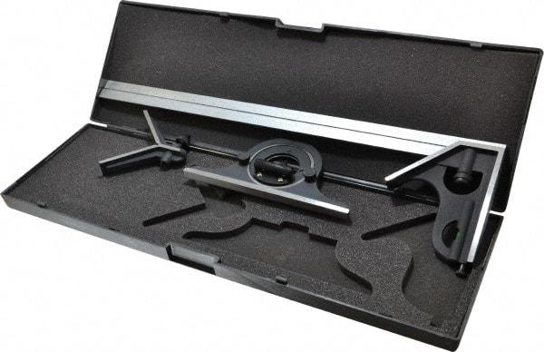 SPI - 4 Piece, 18" Combination Square Set - 1/16, 1/32, 1/64 & 1/8" (4R) Graduation, Hardened Steel Blade, Cast Iron Center, Protractor & Square Head - Benchmark Tooling