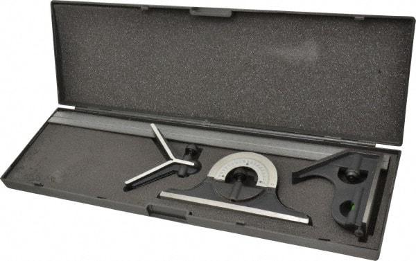 SPI - 4 Piece, 18" Combination Square Set - 1/32 & 1/64" (English/Metric) Graduation, Hardened Steel Blade, Cast Iron Center, Protractor & Square Head - Benchmark Tooling