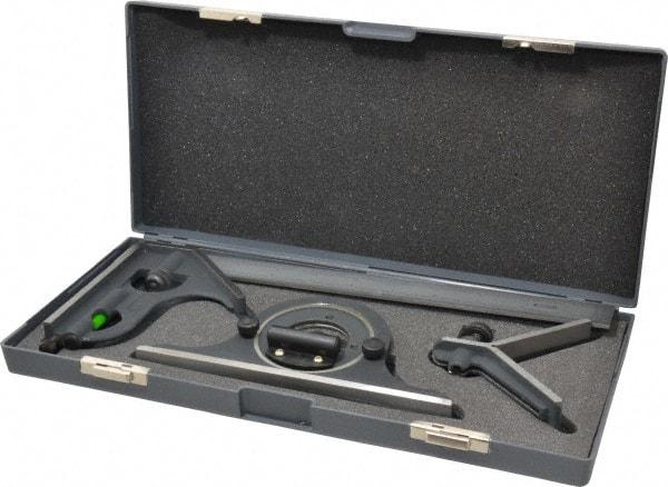 SPI - 4 Piece, 12" Combination Square Set - 1/100, 1/32, 1/50 & 1/64" (16R) Graduation, Hardened Steel Blade, Cast Iron Center, Protractor & Square Head - Benchmark Tooling