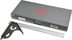 SPI - 2 Piece, 12" Combination Square Set - 1/16, 1/32, 1/64 & 1/8" (4R) Graduation, Hardened Steel Blade, Cast Iron Square Head - Benchmark Tooling