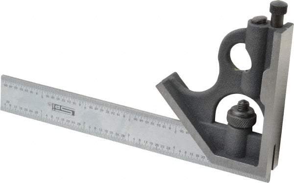 SPI - 2 Piece, 6" Combination Square Set - 1/32 & 1/64" (English/Metric) Graduation, Hardened Steel Blade, Cast Iron Square Head - Benchmark Tooling