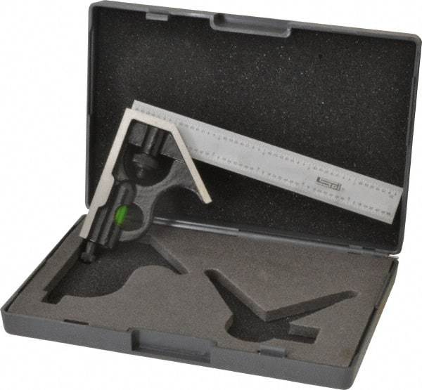 SPI - 2 Piece, 6" Combination Square Set - 1/32 & 1/64" (English/Metric) Graduation, Hardened Steel Blade, Hardened Steel Square Head - Benchmark Tooling
