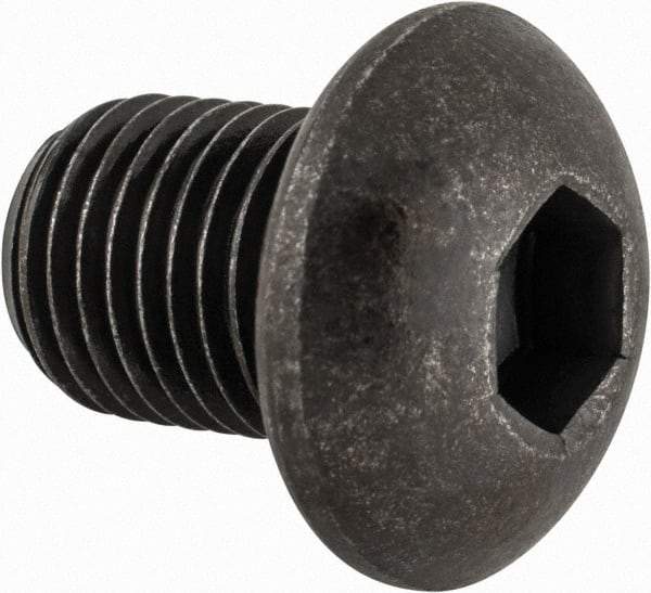 Made in USA - 3/8-24 UNF Hex Socket Drive, Button Screw - Alloy Steel, Black Oxide Finish, Fully Threaded, 1/2" Length Under Head - Benchmark Tooling