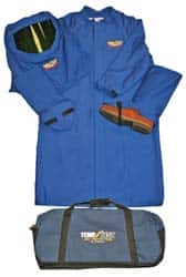 Stanco Safety Products - Size L, 4 HRC, 7 oz Arc Flash Clothing Kit - 45 cal per Sq cm, Hard Cap & Hood Protection, 15" Leggings & 50" Coat, Includes Gear Bag - Benchmark Tooling