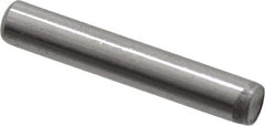 Made in USA - 1/8" Diam x 3/4" Pin Length Grade 8 Alloy Steel Standard Dowel Pin - Bright Finish, C 47-58 & C 60 (Surface) Hardness, 1,840 Lb (Single Shear), 3,680 Lb (Double Shear) Breaking Strength, 1 Beveled & 1 Rounded End - Benchmark Tooling