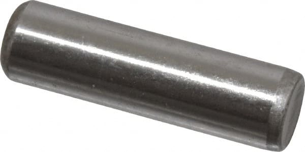 Made in USA - 1/4" Diam x 7/8" Pin Length Grade 8 Alloy Steel Standard Dowel Pin - Bright Finish, C 47-58 & C 60 (Surface) Hardness, 14,720 Lb (Double Shear), 7,360 Lb (Single Shear) Breaking Strength, 1 Beveled & 1 Rounded End - Benchmark Tooling