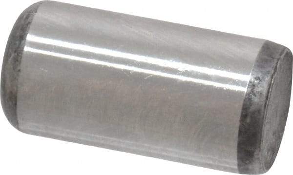 Made in USA - 3/8" Diam x 3/4" Pin Length Grade 8 Alloy Steel Standard Dowel Pin - Bright Finish, C 47-58 & C 60 (Surface) Hardness, 16,550 Lb (Single Shear), 33,100 Lb (Double Shear) Breaking Strength, 1 Beveled & 1 Rounded End - Benchmark Tooling