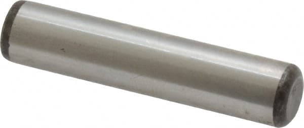 Made in USA - 3/8" Diam x 1-3/4" Pin Length Grade 8 Alloy Steel Standard Dowel Pin - Bright Finish, C 47-58 & C 60 (Surface) Hardness, 16,550 Lb (Single Shear), 33,100 Lb (Double Shear) Breaking Strength, 1 Beveled & 1 Rounded End - Benchmark Tooling