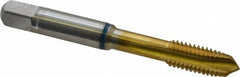 Guhring - M8x1.25 Metric Coarse, 3 Flute, TiN Finish, Powdered Metal Spiral Point Tap - Plug Chamfer, Right Hand Thread, 2-23/32" OAL, 0.71" Thread Length, 0.318" Shank Diam, 6H Class of Fit, Series 3906 - Exact Industrial Supply