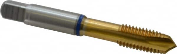 Guhring - M10x1.50 Metric Coarse, 3 Flute, TiN Finish, Powdered Metal Spiral Point Tap - Plug Chamfer, Right Hand Thread, 2.941" OAL, 0.79" Thread Length, 0.381" Shank Diam, 6H Class of Fit, Series 3906 - Exact Industrial Supply