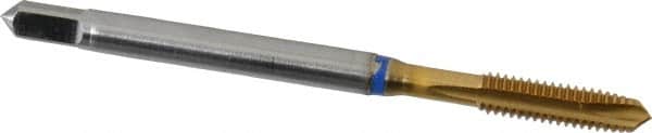 Guhring - #6-40 UNF, 3 Flute, TiN Finish, Powdered Metal Spiral Point Tap - Plug Chamfer, Right Hand Thread, 2" OAL, 0.433" Thread Length, 0.141" Shank Diam, 2B Class of Fit, Series 3908 - Exact Industrial Supply