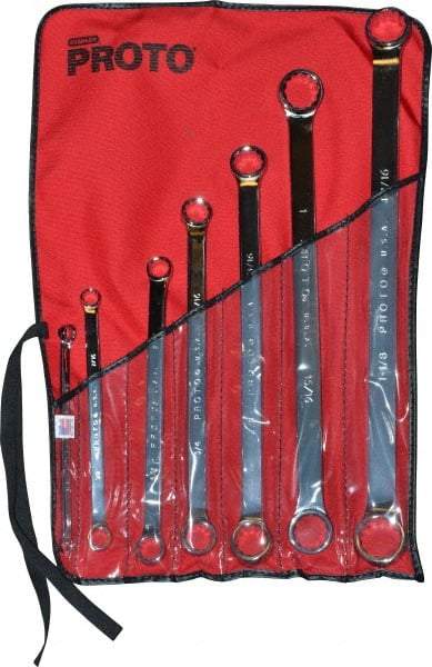 Proto - 7 Piece, 5/16" x 3/8" to 1-1/16" x 1-1/8", 12 Point Box End Wrench Set - Inch Measurement Standard, Full Polish Finish, Comes in Nylon Roll - Benchmark Tooling