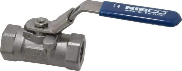 NIBCO - 1/2" Pipe, Reduced Port, Stainless Steel Standard Ball Valve - 1 Piece, Inline - One Way Flow, FNPT x FNPT Ends, Locking Lever Handle, 2,000 WOG - Benchmark Tooling