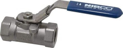 NIBCO - 1/2" Pipe, Reduced Port, Stainless Steel Standard Ball Valve - 1 Piece, Inline - One Way Flow, FNPT x FNPT Ends, Locking Lever Handle, 2,000 WOG - Benchmark Tooling