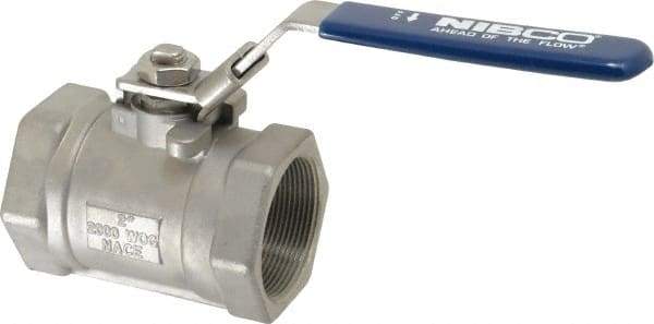 NIBCO - 2" Pipe, Reduced Port, Standard Ball Valve - 1 Piece, Inline - One Way Flow, FNPT x FNPT Ends, Locking Lever Handle, 2,000 WOG - Benchmark Tooling