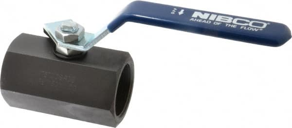 NIBCO - 1-1/2" Pipe, Carbon Steel Standard Ball Valve - 1 Piece, Inline - One Way Flow, FNPT x FNPT Ends, Lever Handle, 1,500 WOG - Benchmark Tooling