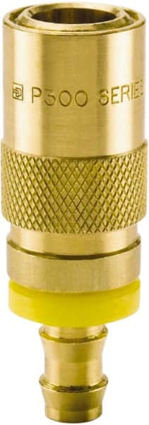 Parker - Nonthreaded Brass Hydraulic Hose Push-Lok Hose Barb Coupler & 90° Fitting - 200 psi, 6 GPM, 3/8" Hose Diam, Series Moldmate - Benchmark Tooling