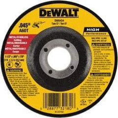 DeWALT - 60 Grit, 4-1/2" Wheel Diam, 7/8" Arbor Hole, Type 27 Depressed Center Wheel - Aluminum Oxide, Resinoid Bond, 13,300 Max RPM - Benchmark Tooling