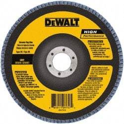 DeWALT - 60 Grit, 6" Disc Diam, 5/8-11 Center Hole, Type 29 Zirconia Alumina Flap Disc - 10,100 Max RPM, Poly Cotton Backing, Arbor Attaching System, Coated - Benchmark Tooling
