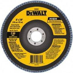 DeWALT - 60 Grit, 6" Disc Diam, 7/8" Center Hole, Type 29 Zirconia Alumina Flap Disc - 10,100 Max RPM, Poly Cotton Backing, Arbor Attaching System, Coated - Benchmark Tooling