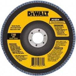 DeWALT - 60 Grit, 5" Disc Diam, 5/8-11 Center Hole, Type 27 Zirconia Alumina Flap Disc - 12,200 Max RPM, Poly Cotton Backing, Arbor Attaching System, Coated - Benchmark Tooling