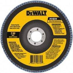 DeWALT - 60 Grit, 5" Disc Diam, 5/8-11 Center Hole, Type 27 Zirconia Alumina Flap Disc - 12,200 Max RPM, Poly Cotton Backing, Arbor Attaching System, Coated - Benchmark Tooling