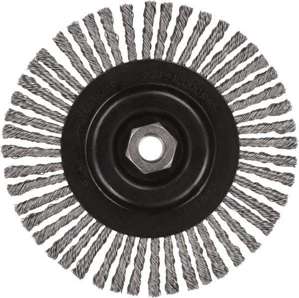 DeWALT - 6-1/2" OD, 5/8-11 Arbor Hole, Stringer Bead Stainless Steel Wheel Brush - 3/8" Face Width, 7/8" Trim Length, 0.02" Filament Diam, 9,000 RPM - Benchmark Tooling