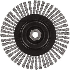 DeWALT - 5" OD, 5/8-11 Arbor Hole, Stringer Bead Stainless Steel Wheel Brush - 3/8" Face Width, 7/8" Trim Length, 0.02" Filament Diam, 12,000 RPM - Benchmark Tooling