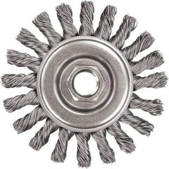 DeWALT - 4" OD, 5/8-11 Arbor Hole, Knotted Steel Wheel Brush - 3/8" Face Width, 7/8" Trim Length, 0.02" Filament Diam, 20,000 RPM - Benchmark Tooling