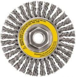DeWALT - 6-1/2" OD, 5/8-11 Arbor Hole, Stringer Bead Stainless Steel Wheel Brush - 3/8" Face Width, 7/8" Trim Length, 0.02" Filament Diam, 9,000 RPM - Benchmark Tooling